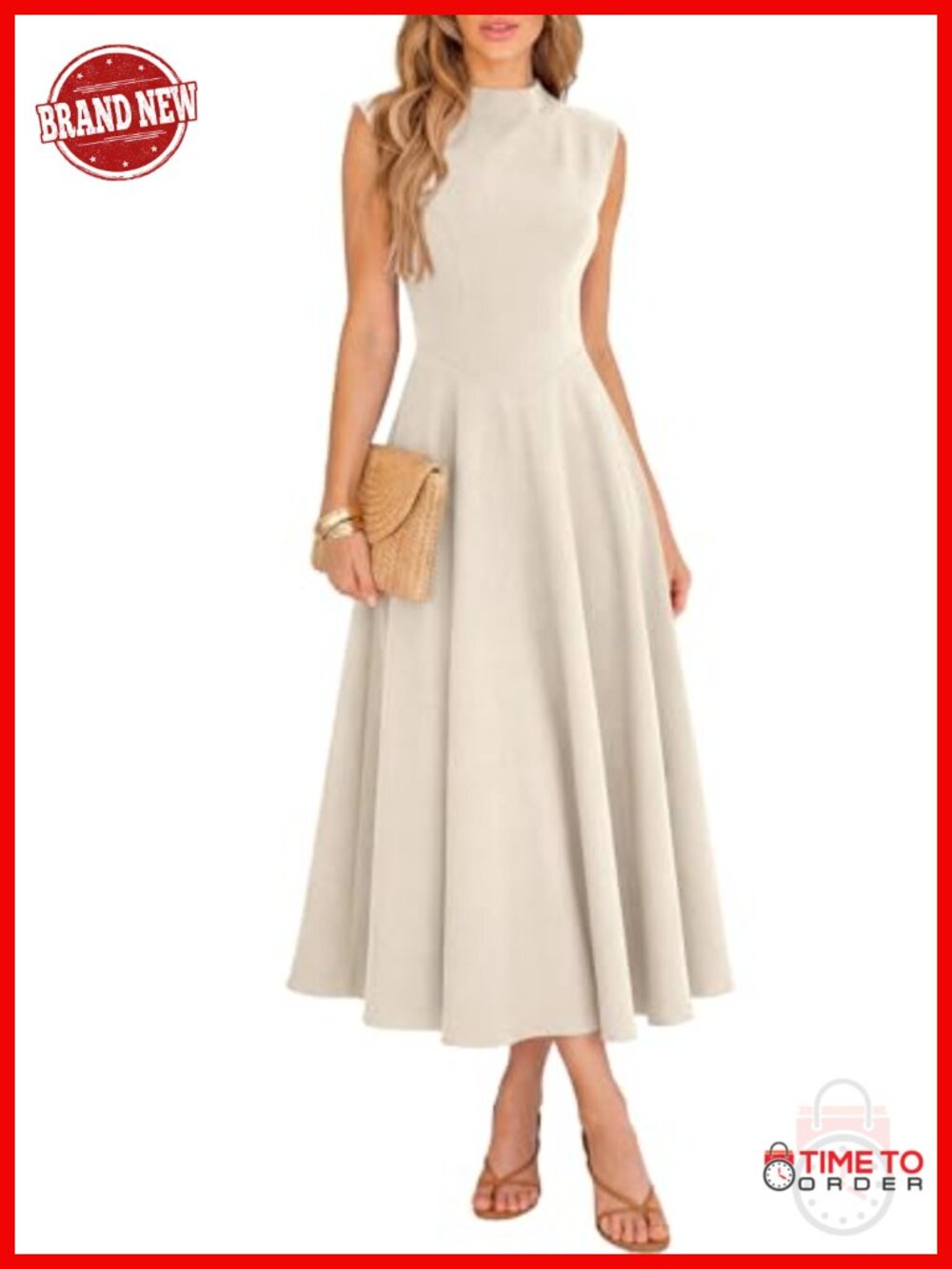 Mock Neck Sleeveless High Waist Flowy A-Line Maxi Dress Spring Wedding Guest